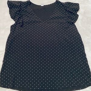 NWOT Black Polka Dot Flutter Sleeve Blouse